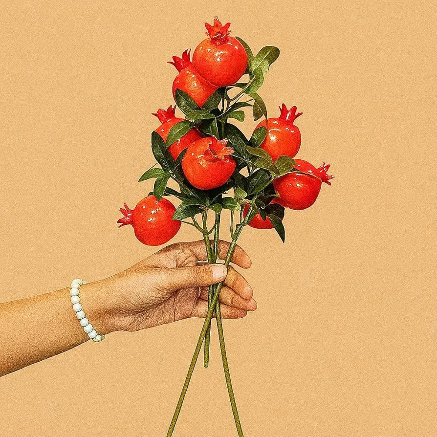 SATYAM KRAFT 3 Pcs Pomegranate Plant Stick, Elevate Your Décor with Artificial Pomegranate Branches Lifelike Tree Plants for Vase Display in Home, Garden, Office, Living Room
